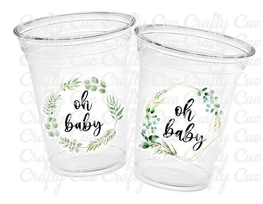 GREENERY BABY SHOWER Cups Oh Baby Baby Shower Favors Garden Foliage Forest Green Leaves Organic Baby Shower Decorations Neutral Baby Shower