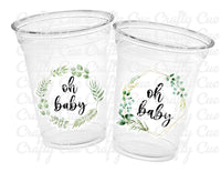 GREENERY BABY SHOWER Cups Oh Baby Baby Shower Favors Garden Foliage Forest Green Leaves Organic Baby Shower Decorations Neutral Baby Shower