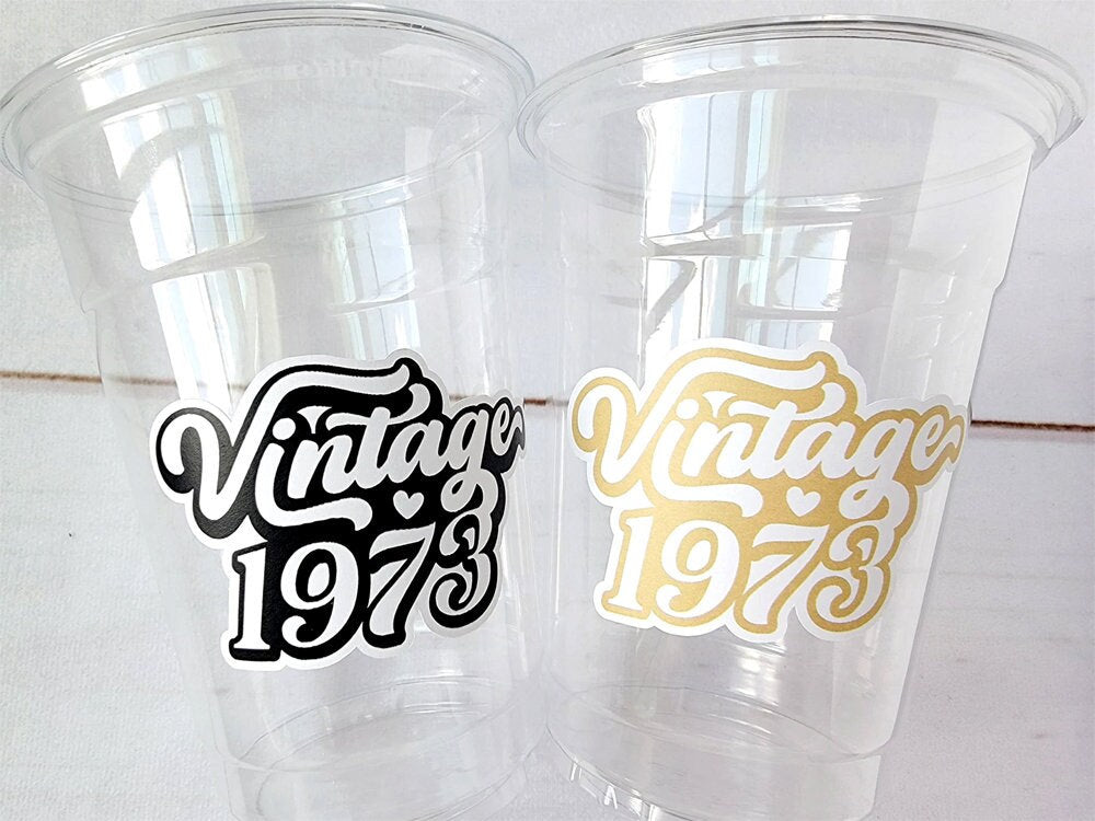 50th PARTY CUPS - 50 and Fabulous 50th Birthday Party 50th Birthday Favors Vintage 1973 Cups 50th Party Decorations 1973 Birthday Party Cups
