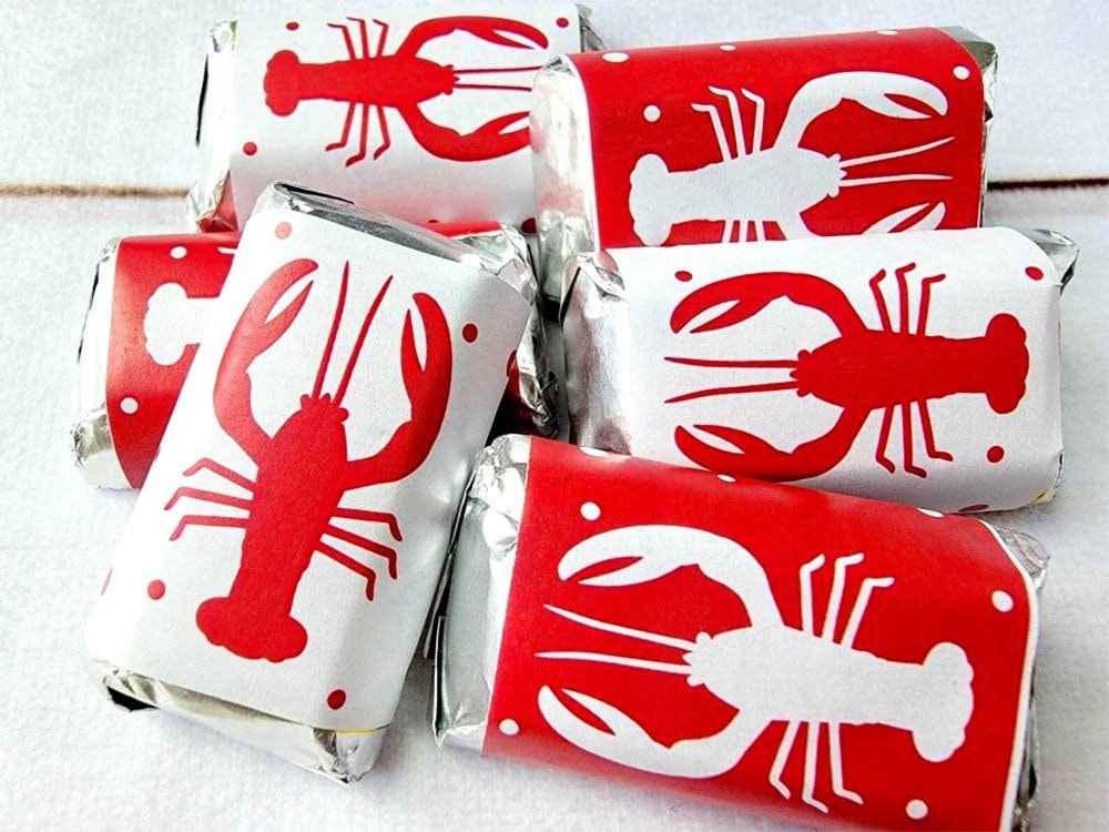 30 - CRAWFISH STICKERS for Mini Candy Bars Crawfish Candy Wrappers Crawfish Party Favors Crawfish Boil Decorations Crawfish Birthday Sticker