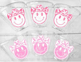 COWGIRL PARTY CUPS - Cowgirl Cups Cowgirl Party Decorations Cowgirl Bachelorette Cow Print Hat Happy Face Cups Cowgirl Rodeo Party Cups
