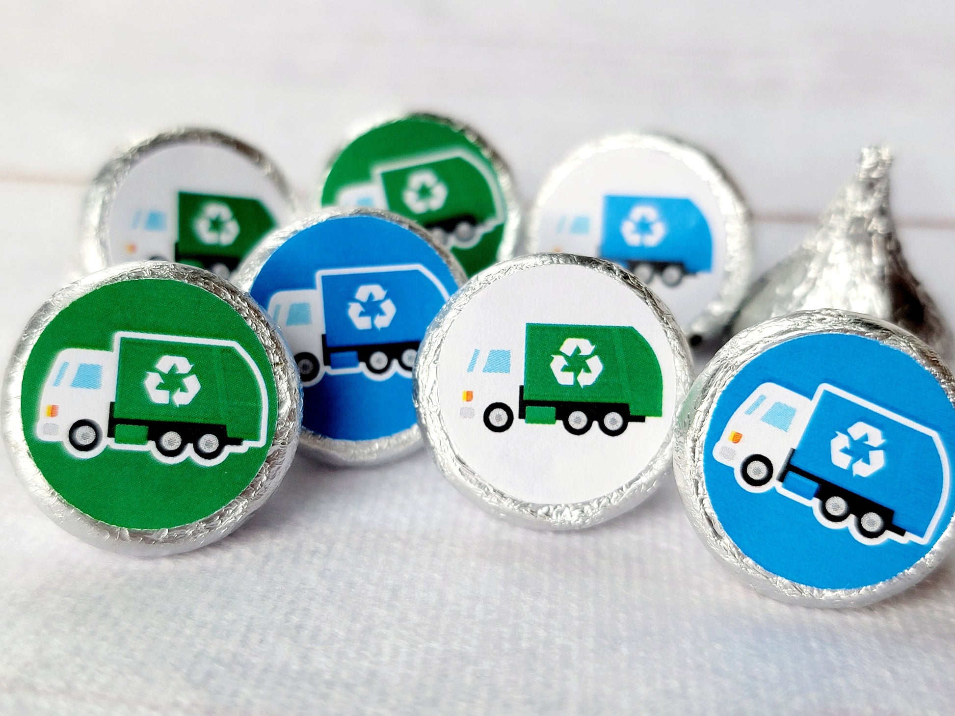 180 - Garbage Truck Stickers Recycle Truck Stickers Garbage Truck Favor Stickers Candy Wrapper Trash Day Chocolate Candy Favor Stickers