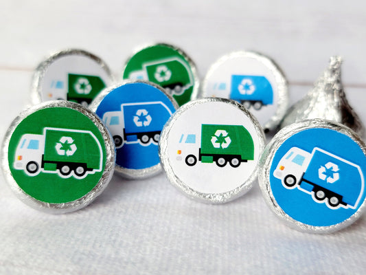 180 - Garbage Truck Stickers Recycle Truck Stickers Garbage Truck Favor Stickers Candy Wrapper Trash Day Chocolate Candy Favor Stickers