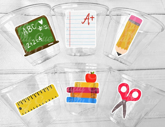 SCHOOL PARTY CUPS Teacher Party Cups Teacher Graduation Teacher Gifts Teacher Party Favors Back to School Cups School Party Decorations