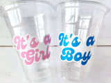 GENDER REVEAL Party Cups - It's a Boy It's a Girl Pink and Blue Party Cups Gender Reveal Party Favors Gender Reveal Decorations Baby Shower