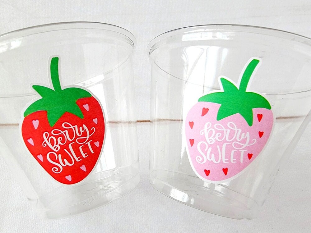 STRAWBERRY PARTY CUPS Strawberry Birthday Cups Strawberry Cup First Birthday Strawberry Party Decorations Strawberry Baby Shower Berry Sweet