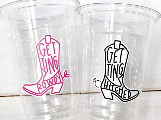 COWGIRL PARTY CUPS - Getting Hitched Party Cups Rowdy Bachelorette Party Cowgirl Boots Party cups Party Decorations Cowgirl Bachelorette Cup