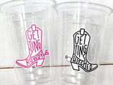 COWGIRL PARTY CUPS - Getting Hitched Party Cups Rowdy Bachelorette Party Cowgirl Boots Party cups Party Decorations Cowgirl Bachelorette Cup
