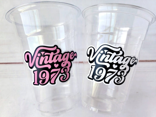 50th PARTY CUPS - 50 and Fabulous 50th Birthday Party 50th Birthday Favors Vintage 1973 Cups 50th Party Decorations 1973 Birthday Party Cups