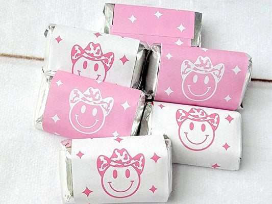 30 - COWGIRL PARTY STICKERS for candy Cowgirl Happy Face Stickers Rodeo Let's Go Girls Bachelorette Party Favors Candy Wrapper Decorations