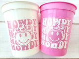 COWGIRL Happy FACE Cups Cowgirl Cups Cowgirl Party Favor Cowgirl Bachelorette Party Cowgirl Birthday Rodeo Party Cow Print Hat Cups Disco