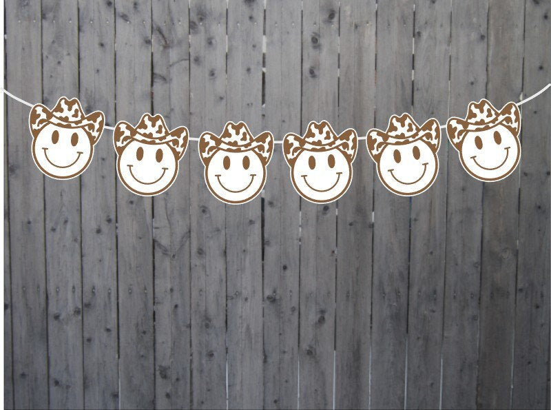 COWBOY PARTY GARLAND - Cowboy Happy Garland Banner Cowboy Cow Print Banner Garland First Rodeo Banner Howdy Decorations Bachelorette Party