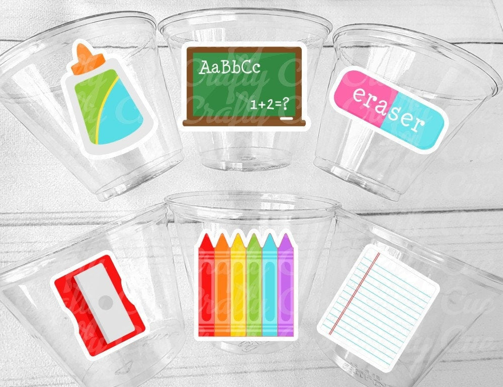 SCHOOL PARTY CUPS Teacher Party Cups Teacher Graduation Teacher Gifts Teacher Party Favors Back to School Cups School Party Decorations