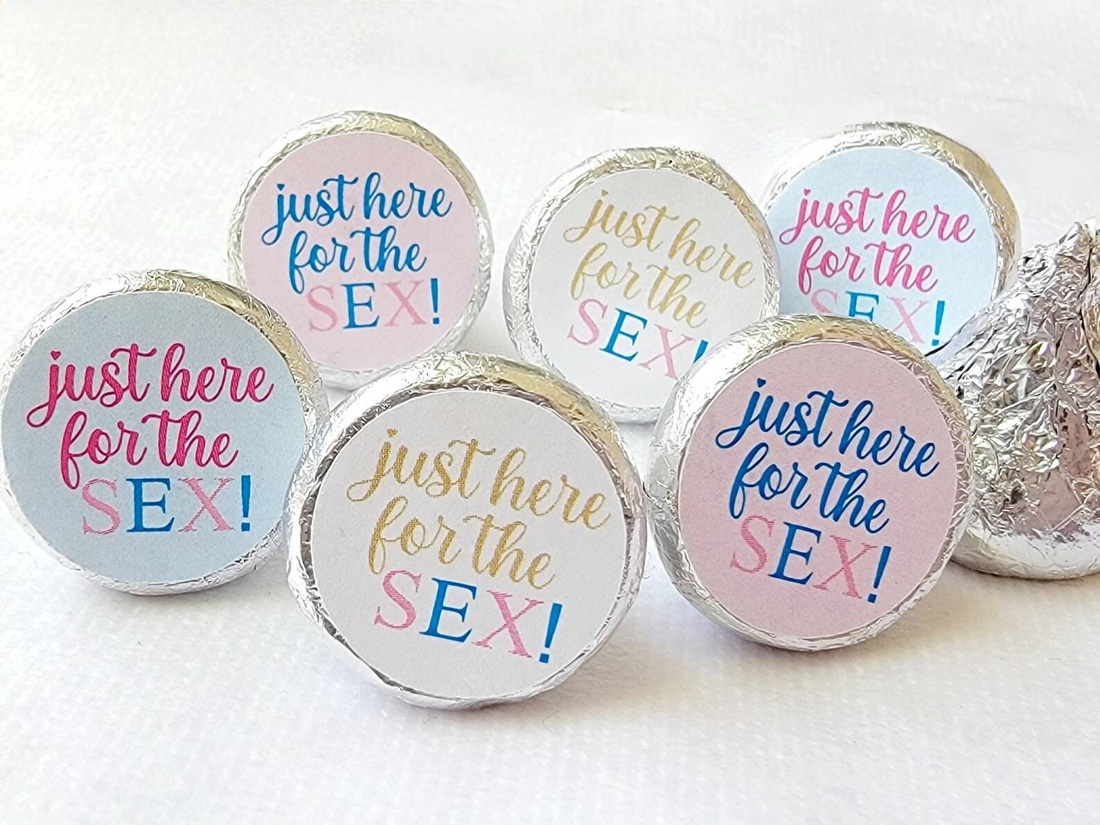 180 - GENDER REVEAL STICKERS Gender Reveal Baby Shower Favor Stickers Candy Stickers Pink Blue Baby Shower Stickers Just Here For The Sex