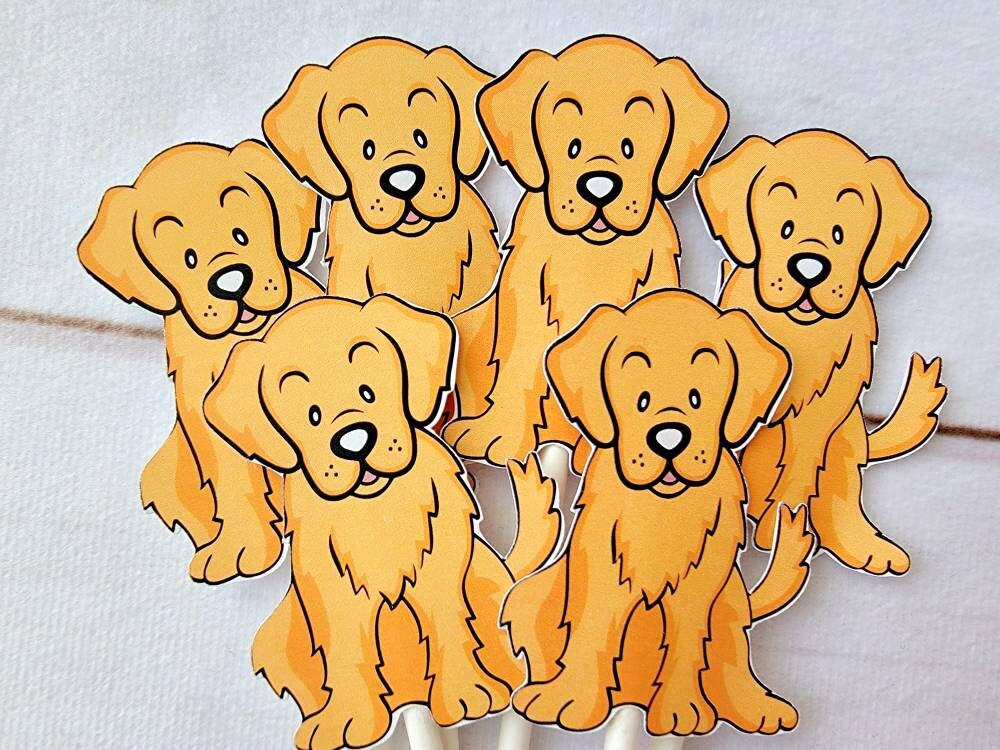 Golden Retriever Cupcake Toppers, Dog Party, Puppy Party Cupcake Toppers, Dog Cupcake Toppers, Dog Birthday Decorations, Dog Cake Toppers
