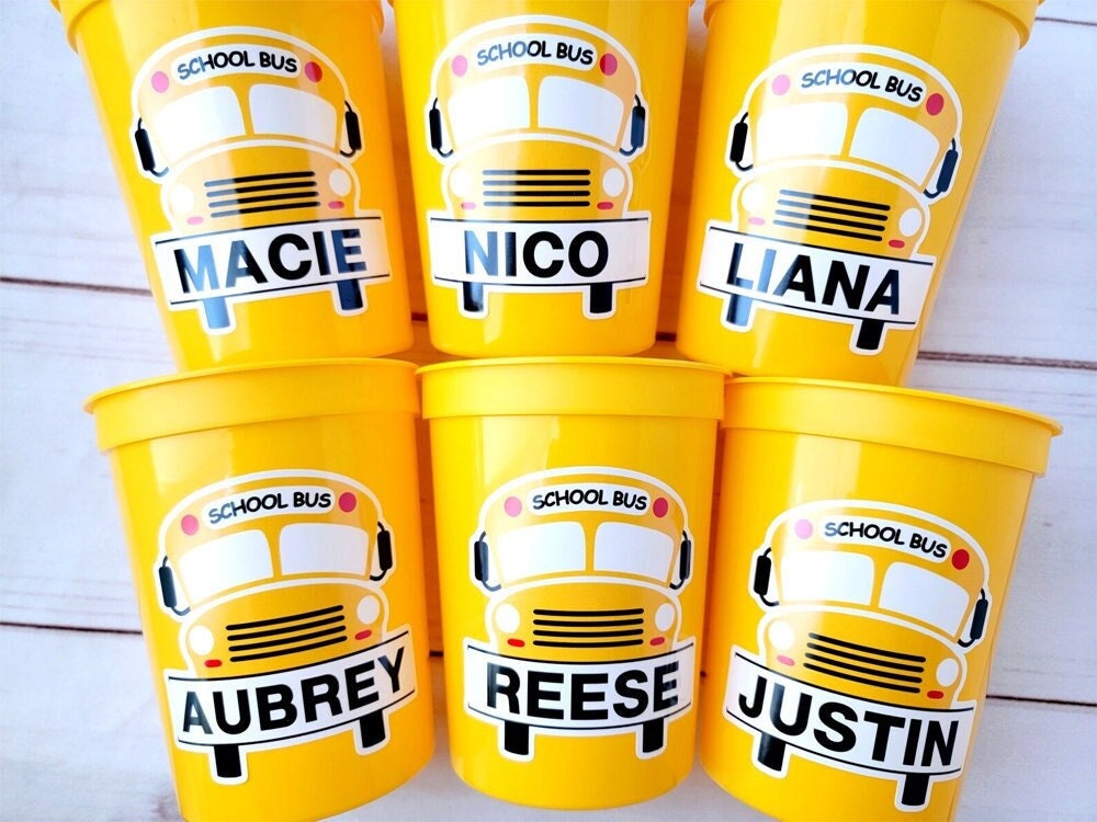 School Bus Party Cups - Reusable School Cups School Bus Birthday School Bus Party School Bus Favors Teachers Gift for Teacher Back To School