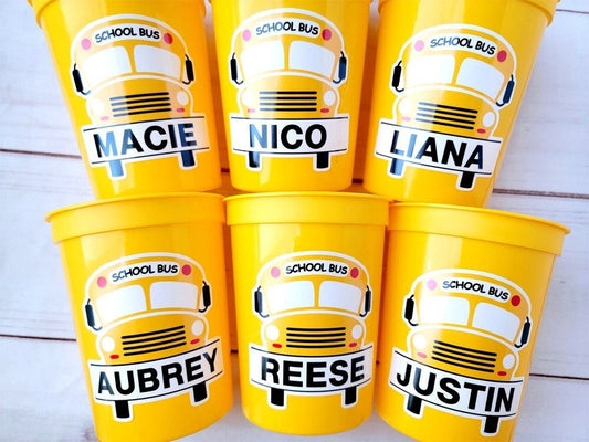 School Bus Party Cups - Reusable School Cups School Bus Birthday School Bus Party School Bus Favors Teachers Gift for Teacher Back To School