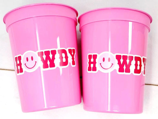 COWGIRL PARTY CUPS Cowgirl Cups Cowgirl Party Decorations Cowgirl Bachelorette Party Cow Print Hat Happy Face Rodeo Howdy Let's Go Girls