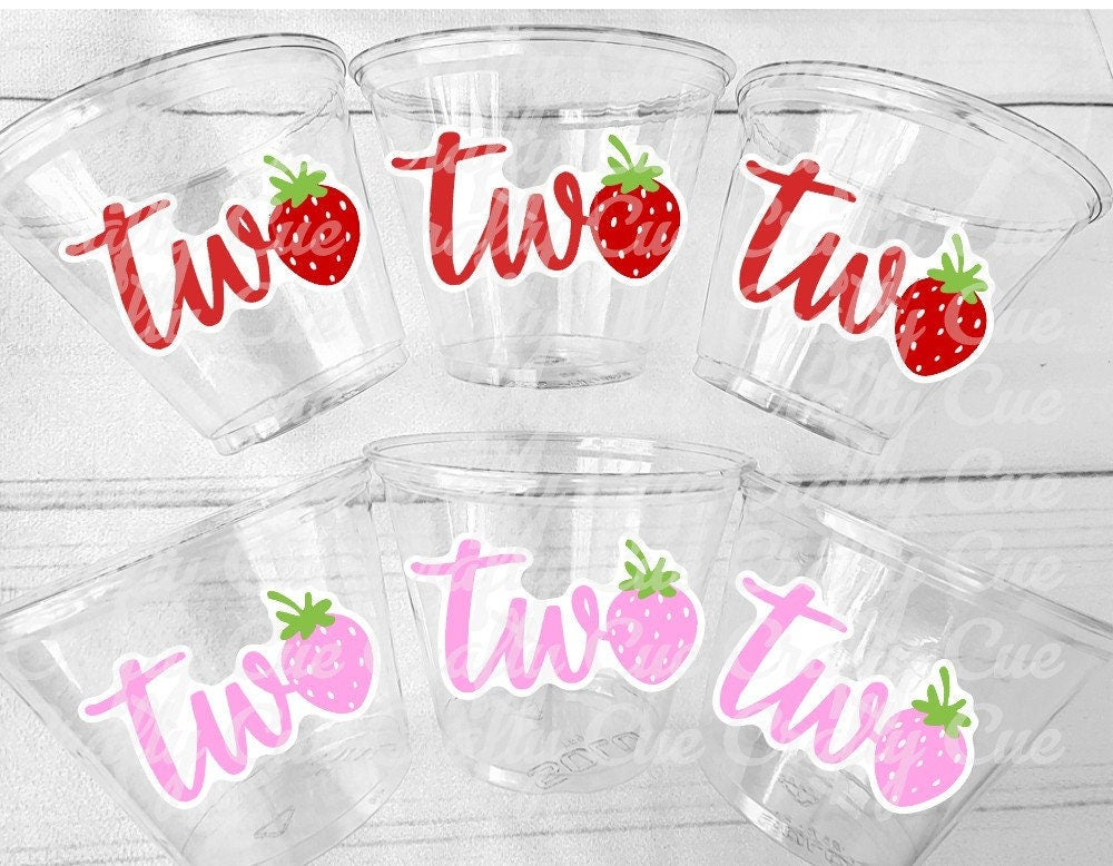 STRAWBERRY PARTY CUPS - Strawberry Birthday Cups Strawberry Cups Second Birthday Strawberry 2nd Party Decorations Strawberry Baby Shower