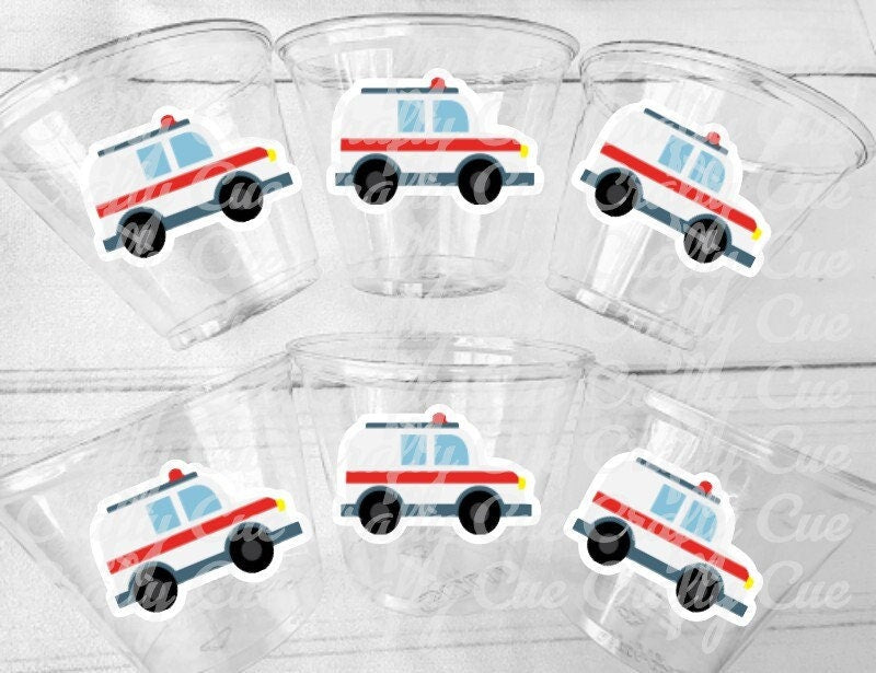 AMBULANCE PARTY CUPS - Emergency Vehicles Birthday Party Decorations Ambulance Birthday Party Party Cups Ambulance Party Favors Party Favors