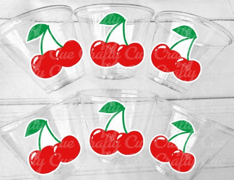 CHERRY PARTY CUPS Cherry Birthday Cups Cherry Party Favors Cherry Baby shower Fruit Party Cups Fruit Party Favors Cherry Party Favors