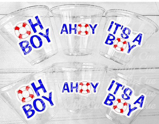 NAUTICAL PARTY CUPS - Nautical Baby Shower Cups Nautical Baby Shower Favors Nautical Party Nautical Party Favors Ahoy Oh Boy It's a Boy Cups