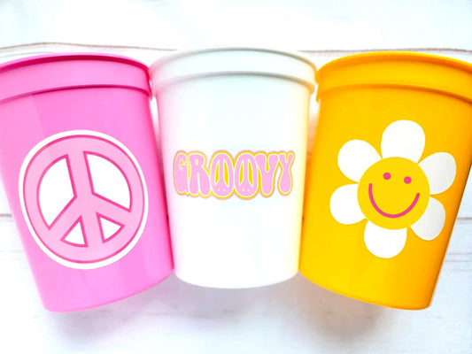 70'S PARTY CUPS - 70's Birthday Cups 70's Party Cups 70's Decorations 70's Birthday Party 70's Birthday Party Decorations Hippie Party Decor