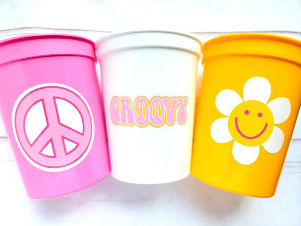 70'S PARTY CUPS - 70's Birthday Cups 70's Party Cups 70's Decorations 70's Birthday Party 70's Birthday Party Decorations Hippie Party Decor