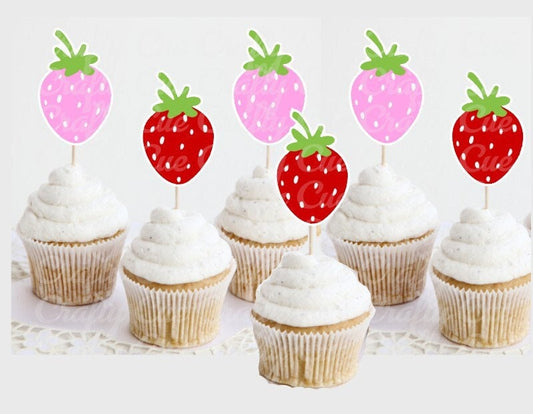 Strawberry Cupcake Toppers - Strawberry Birthday Strawberry Party Strawberry Decorations Strawberry Cake Picks Strawberry First Birthday 1st