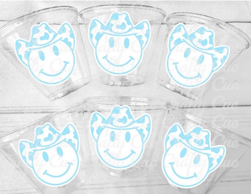 COWBOY PARTY CUPS - Cowboy Cups Cowboy Party Decorations Cowboy First Birthday Cowboy First Rodeo Cow Print Hat Happy Face Cups Party Cups