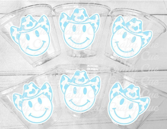 COWBOY PARTY CUPS - Cowboy Cups Cowboy Party Decorations Cowboy First Birthday Cowboy First Rodeo Cow Print Hat Happy Face Cups Party Cups