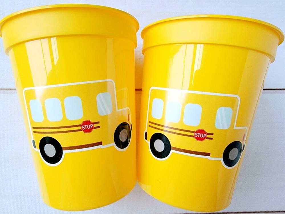 School Bus Party Cups - Reusable School Cups School Bus Birthday School Bus Party School Bus Favors Teachers Gift for Teacher Back To School