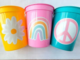 70s PARTY CUPS - 70's Birthday Cups 70s Party Cups 70s Decorations 70's Birthday Party 70's Birthday Party Decorations Hippie Two Groovy