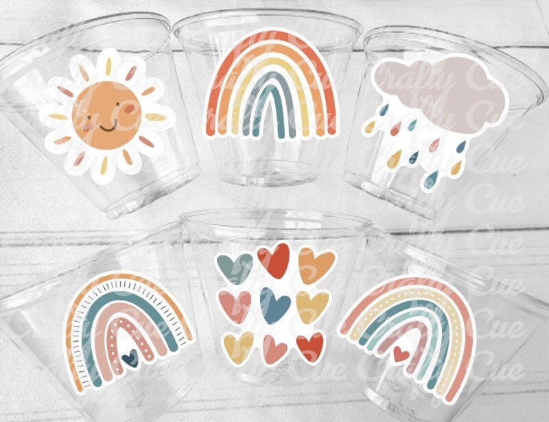 BOHO RAINBOW PARTY Cups - Bohemian Rainbow Cups Sun Clouds Decorations Rainbow Birthday Favors Rainbow Boho Baby Shower Bohemian Baby Shower