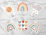 BOHO RAINBOW PARTY Cups - Bohemian Rainbow Cups Sun Clouds Decorations Rainbow Birthday Favors Rainbow Boho Baby Shower Bohemian Baby Shower