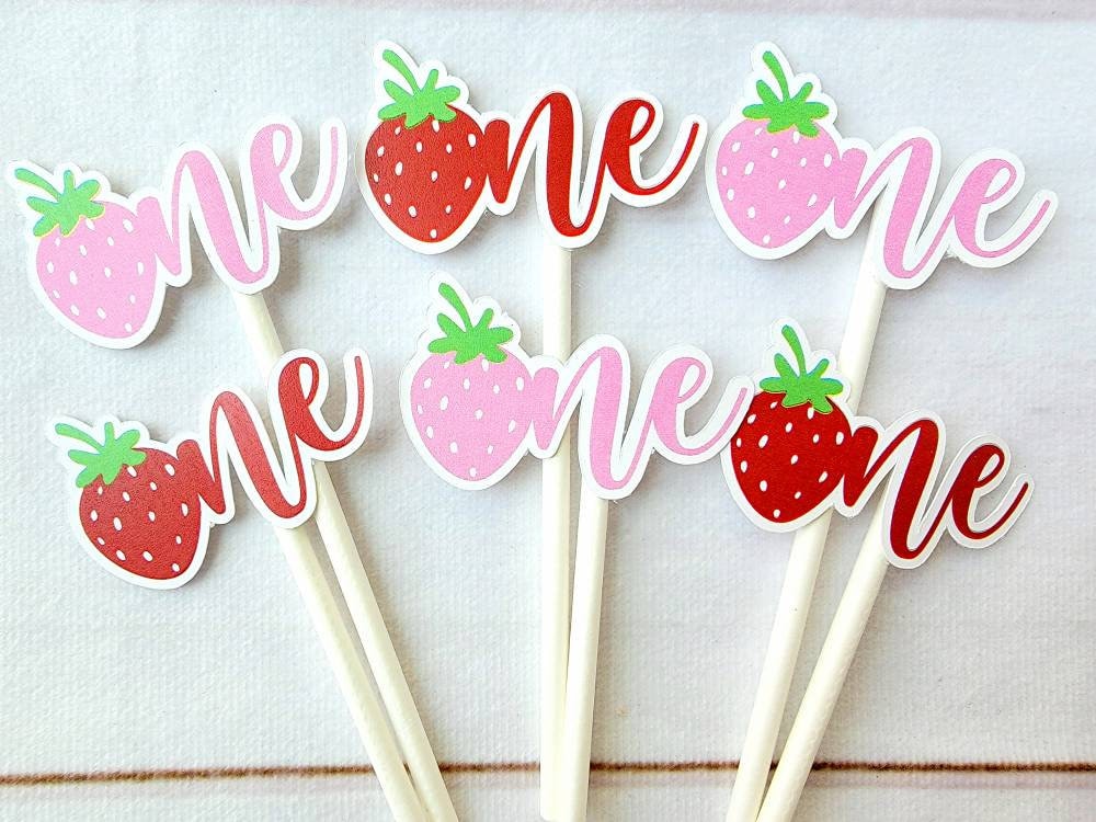 Strawberry Cupcake Toppers - Strawberry Birthday Strawberry Party Strawberry Decorations Strawberry Cake Picks Strawberry First Birthday 1st