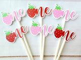 Strawberry Cupcake Toppers - Strawberry Birthday Strawberry Party Strawberry Decorations Strawberry Cake Picks Strawberry First Birthday 1st