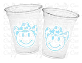 Blue COWBOY PARTY CUPS - Cowboy Cups Cowboy Party Decorations Cowgirl Bachelorette Cow Print Hat Happy Face Cups Cowboy Rodeo Party Cups