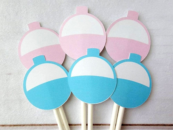 Gender Reveal Fishing Bobber Cupcake Toppers, Fishing Cupcake Toppers, Fishing Birthday, Fishing Party, Fishing Baby Shower