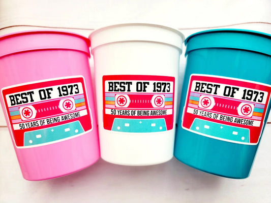 50th PARTY CUPS 50th Birthday Decoration 50th Party Favors 50th Party 50th Birthday Cassette Tape Party Best of 1973 Birthday Vintage 1973