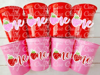 STRAWBERRY PARTY CUPS -Strawberry Birthday Cups Strawberry Cups First Birthday Strawberry Party Decorations Strawberry Berry Sweet One Cups