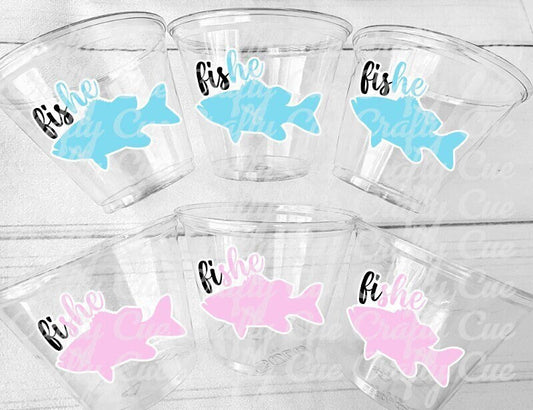 Fish-He or Fish-She Cups Fish Baby Gender Reveal FISHING Party Cups Fishing Baby Shower Fishing Favors Fishing Decorations Fishing Party