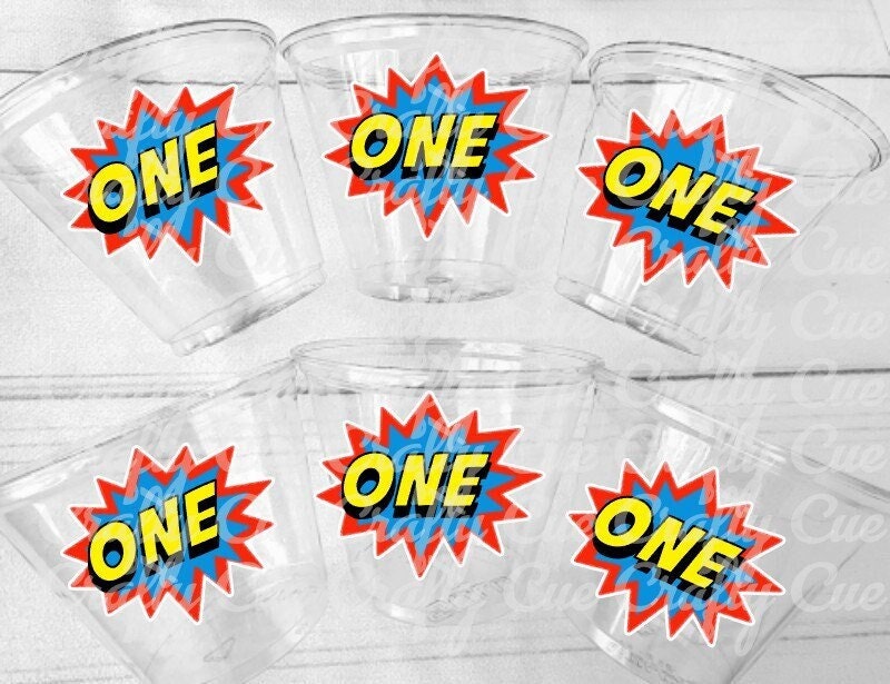 SUPERHERO PARTY CUPS Superhero One Cups Superhero 1st Birthday Superhero First Party Superhero Decorations Superhero Party Favors Superhero