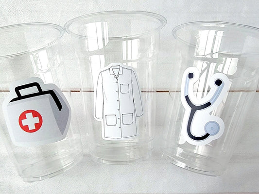 DOCTOR PARTY CUPS - Medical School Party Cups Nurse Party Cups Nursing Party Doctor Party Decorations Doctor Graduation Party Medical Cups