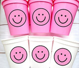 HAPPY FACE CUPS - One Happy 1st Birthday Happy Happy Face First Birthday Happy Happy Face Cups Happy Face Favors Pink Happy Face Cups