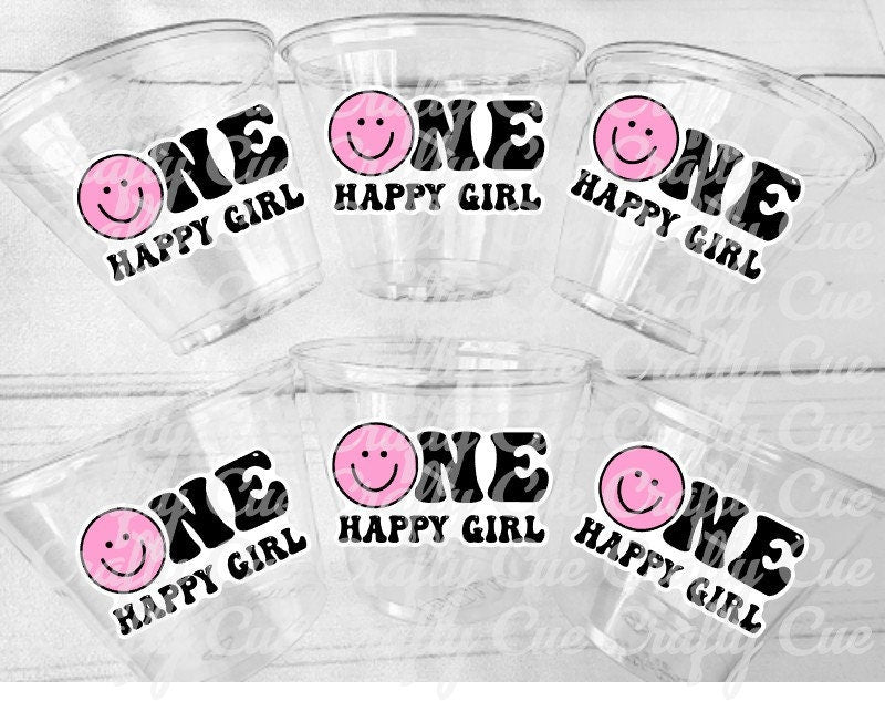 ONE HAPPY GIRL Smiley Face Cups Smiley Face Birthday Happy Smiley Face First Birthday Happy Smiley Face Cups Smiley Face Favors Smiley Face