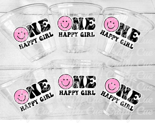 ONE HAPPY GIRL Smiley Face Cups Smiley Face Birthday Happy Smiley Face First Birthday Happy Smiley Face Cups Smiley Face Favors Smiley Face
