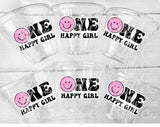 ONE HAPPY GIRL Smiley Face Cups Smiley Face Birthday Happy Smiley Face First Birthday Happy Smiley Face Cups Smiley Face Favors Smiley Face