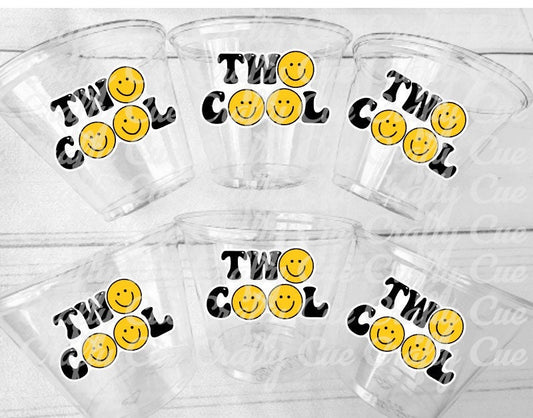 TWO COOL Party Cups - Smiley Face Two 2nd Birthday Party Second Birthday Favors Two Cool Cups Two Cool Birthday Party Favors Two Cool Party