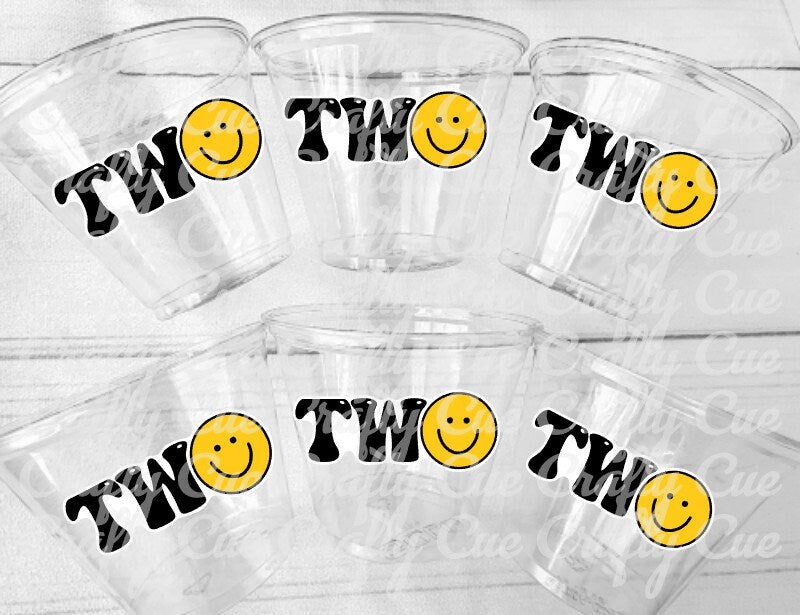 TWO COOL Party Cups - Smiley Face Two 2nd Birthday Party Second Birthday Favors Two Cool Cups Two Cool Birthday Party Favors Two Cool Party